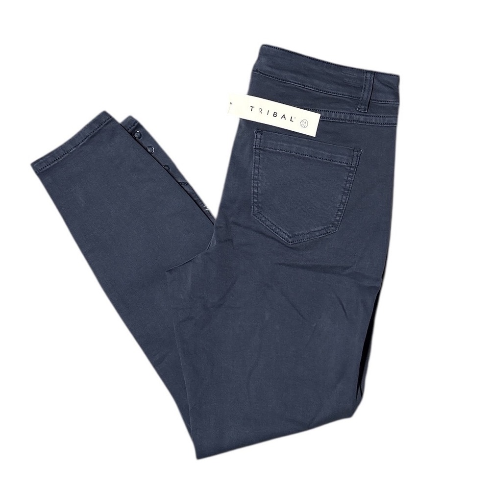 Tribal Deep Blue Stretch Skinny Pants Ankle Snap Detail‎ Size 8 NWT